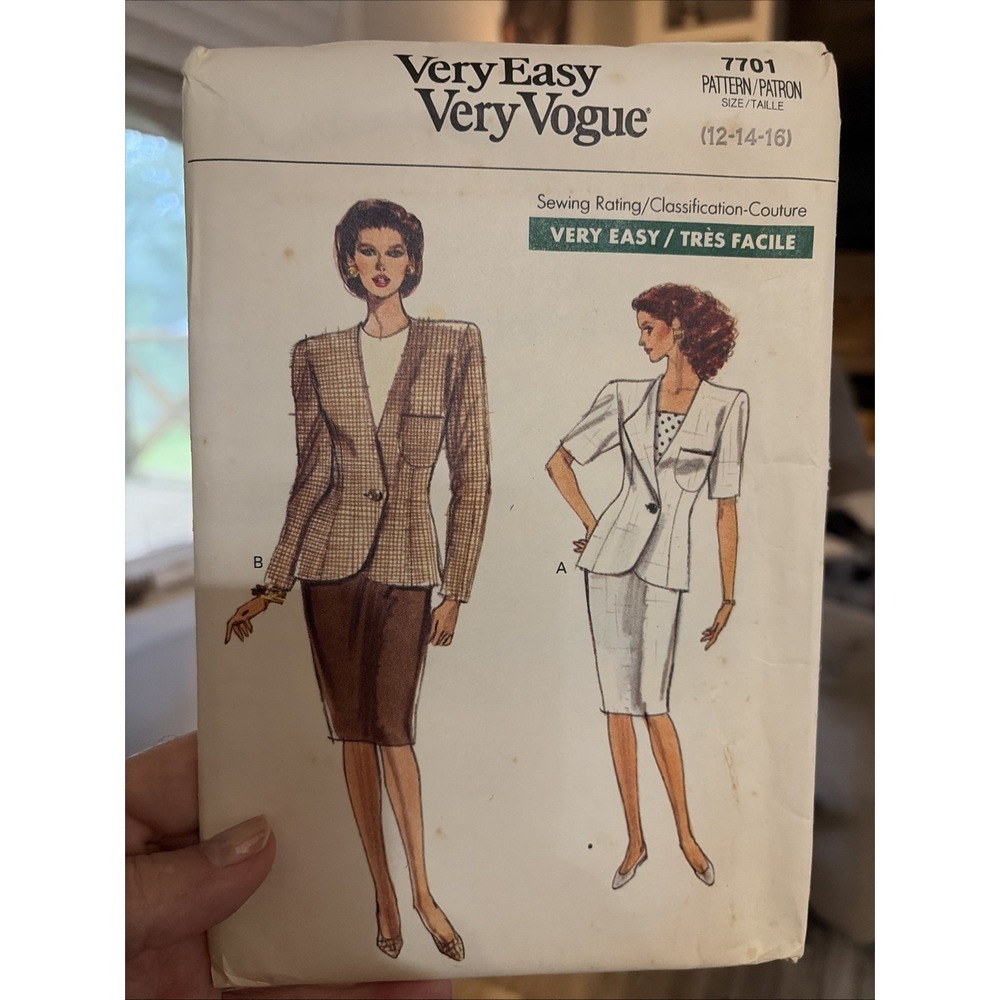Vogue 7701 Vintage 1990s Misses Jacket Skirt Sewing Pattern Size 12-16 UNCUT